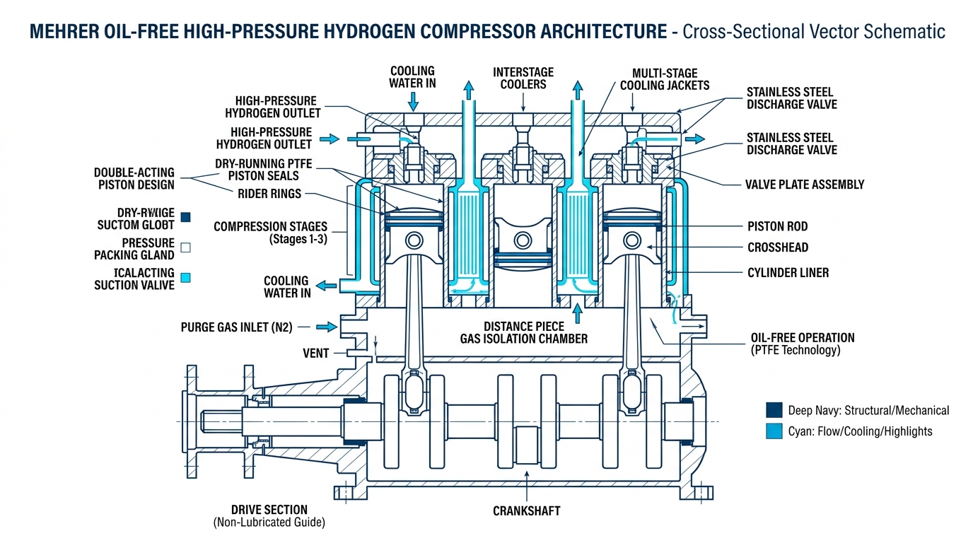 Zero-Emission 100% Oil-Free Hydrogen & High-Pressure Gas Compression Architecture